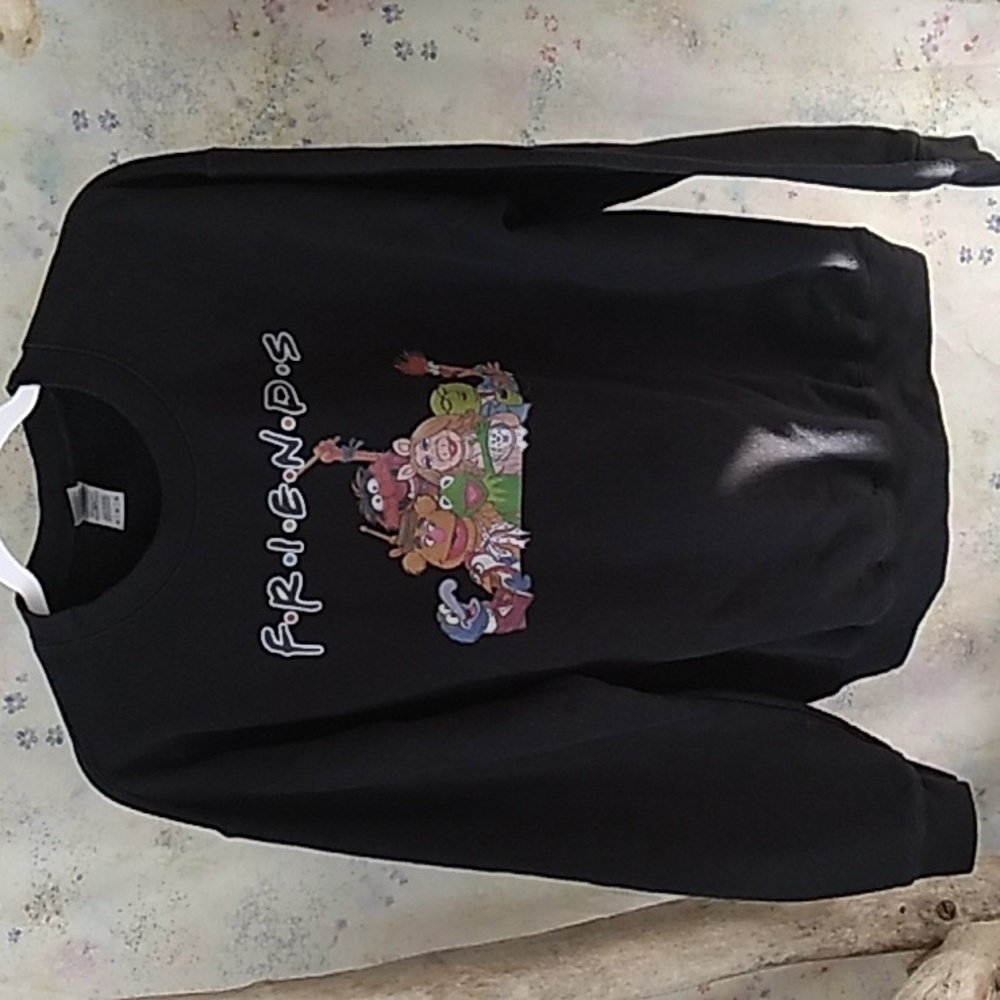 Muppets Friends Theme Graphic Heavy Blend Black Crew Neck Sweatshirt Size Medium